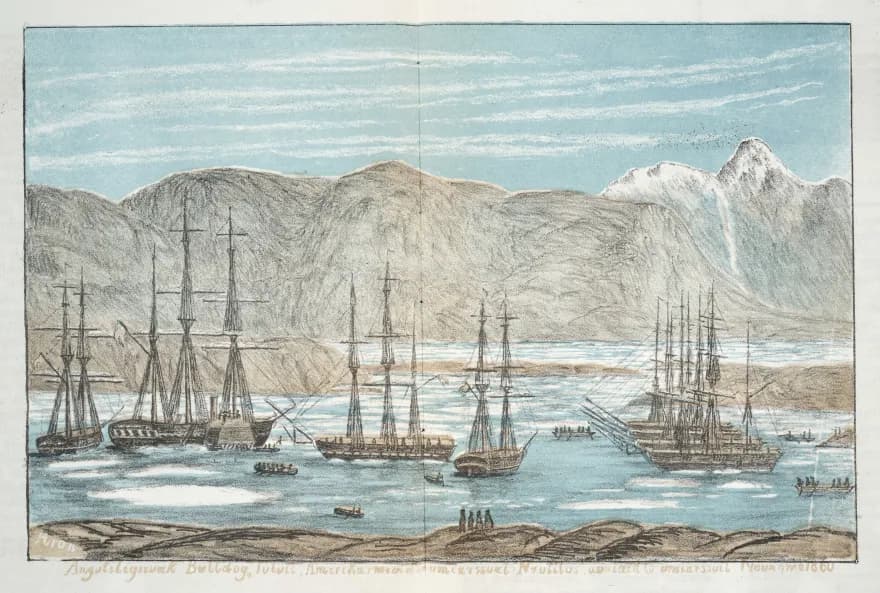 Ships in Nuuk harbor in summer 1860